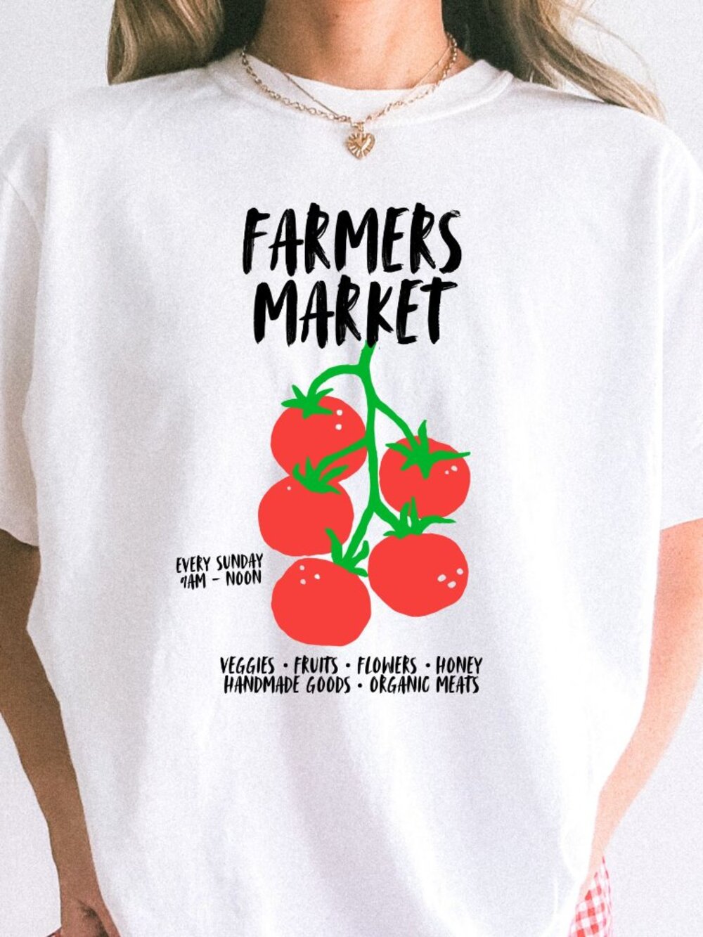 NEW Farmers Market Tomato Girl Era Graphic Tee Cool Trendy Summer Tee Shirt
